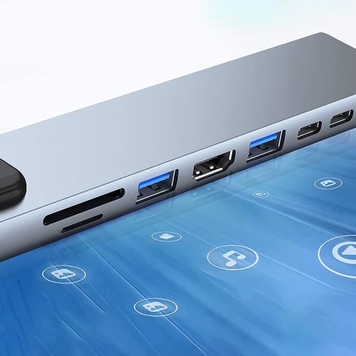 Techsuit - Docking Station NetBridge 8 in 1 (H2) - Type-C to 2x Type-C, 2x USB, HDMI, RJ45, TF/SD, 4K@30Hz, PD87W - Gray