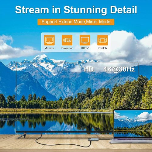 Techsuit - Docking Station NetBridge 5 in 1 (H1) - Type-C to 1x USB2.0, 1x USB3.0, 1x Type-C, 1x HDMI, 1x RJ45, PD87W, 4K@30Hz  - Gray