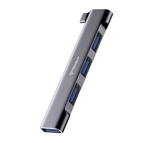 Techsuit - Docking Station ZenithDock 4 in 1 (H13) - USB-C to 3x USB 2.0, 1x USB 3.0 - Gray