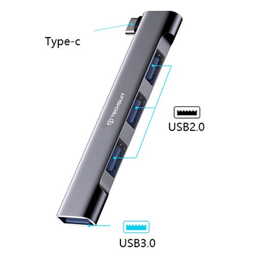 Techsuit - Docking Station ZenithDock 4 in 1 (H13) - USB-C to 3x USB 2.0, 1x USB 3.0 - Gray