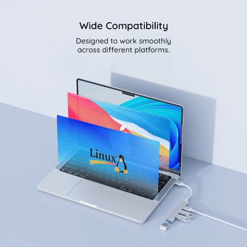 Techsuit - Docking Station PolarisBridge 4 in 1 (H18) - USB-C to 1x USB 3.0, 2x USB 2.0, 1x Type-C - Gray/White