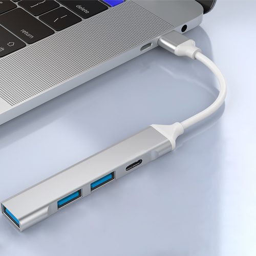 Techsuit - Docking Station PolarisBridge 4 in 1 (H19) - USB to 2x USB 2.0, 1x USB 3.0, 1x Type-C - Gray/White