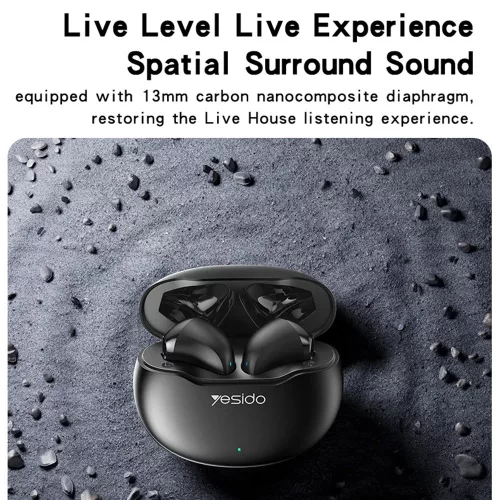 Yesido - Vezeték nélküli fülhallgató (TWS21) - Bluetooth V5.3-mal, félig fülbe helyezhető kialakítás, érintésvezérlés, zajszűrés, 320mAh - fekete