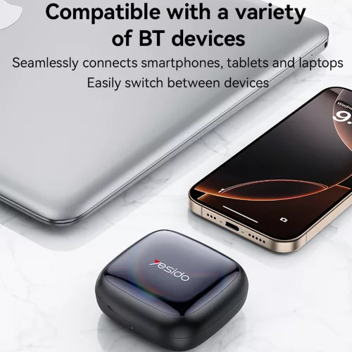 Yesido - Vezeték nélküli fülhallgató (YSP24) - Bluetooth V5.4-gyel, Nyitott fülű kialakítás, Háromsávos Prominence, Érintésmentes, 400mAh, USB-C - Fekete