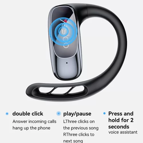 Yesido - Vezeték nélküli fülhallgató (YSP24) - Bluetooth V5.4-gyel, Nyitott fülű kialakítás, Háromsávos Prominence, Érintésmentes, 400mAh, USB-C - Fekete