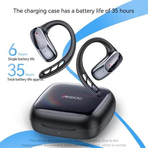 Yesido - Vezeték nélküli fülhallgató (YSP24) - Bluetooth V5.4-gyel, Nyitott fülű kialakítás, Háromsávos Prominence, Érintésmentes, 400mAh, USB-C - Fekete