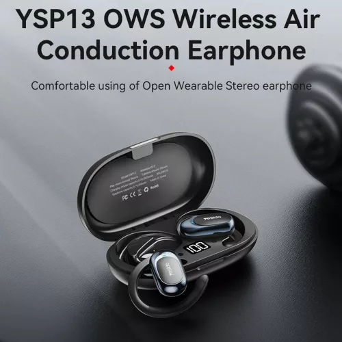 Yesido - Vezeték nélküli fülhallgató (YSP13) - Bluetooth V5.3-mal, nyitott fülű kialakítás, légvezetéses hangzás, 600mAh, LED - fekete