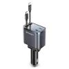Techsuit - Premium Car Charger NanoVoltX (C1) - with Retractable USB-C, Lightning Cables, USB 2.4A, PD30W, 69W, 180° - Gray