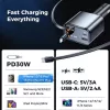 Techsuit - Premium Car Charger NanoVoltX (C1) - with Retractable USB-C, Lightning Cables, USB 2.4A, PD30W, 69W, 180° - Gray