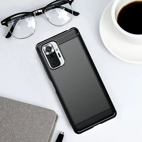 Techsuit - Carbon szilikon tok - Xiaomi Redmi Note 10 Pro / Note 10 Pro Max - Fekete