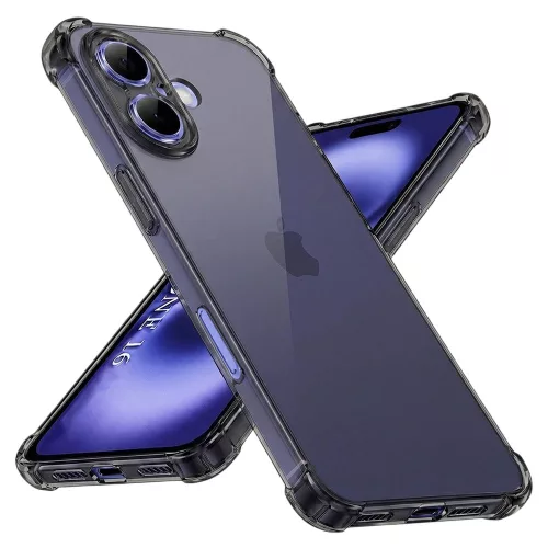 Techsuit - Shockproof Átlátszó Ütésálló Szilikon tok - iPhone 16 - Átlátszó fekete
