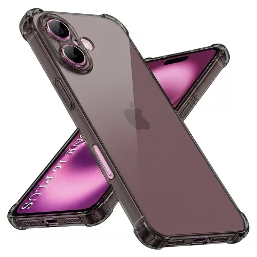 Techsuit - Shockproof Átlátszó Ütésálló Szilikon tok - iPhone 16 Plus - Átlátszó fekete
