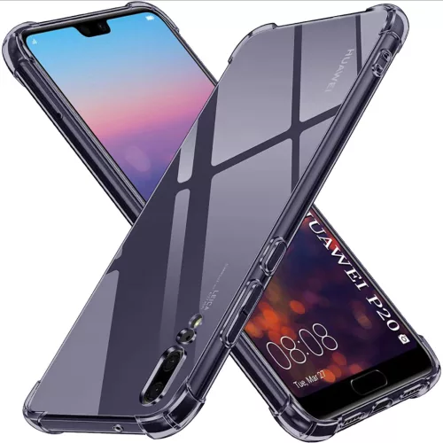 Techsuit - Shockproof Átlátszó Ütésálló Szilikon tok - Huawei P20 - Átlátszó fekete