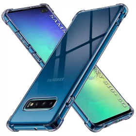   Techsuit - Shockproof Átlátszó Ütésálló Szilikon tok - Samsung Galaxy S10 Plus - Átlátszó fekete