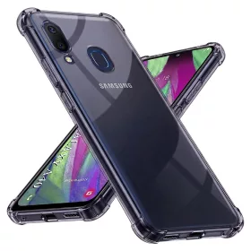   Techsuit - Shockproof Átlátszó Ütésálló Szilikon tok - Samsung Galaxy A40 - Átlátszó fekete