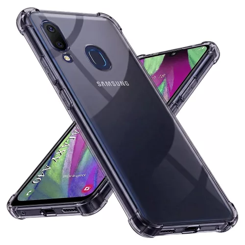 Techsuit - Shockproof Átlátszó Ütésálló Szilikon tok - Samsung Galaxy A40 - Átlátszó fekete