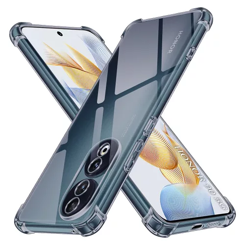 Techsuit - Shockproof Átlátszó Ütésálló Szilikon tok - Honor 90 - Átlátszó fekete
