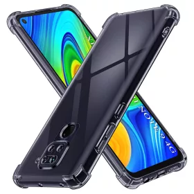   Techsuit - Shockproof Átlátszó Ütésálló Szilikon tok - Xiaomi Redmi Note 9 / Redmi 10X 4G - Átlátszó fekete