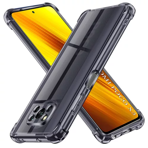 Techsuit - Shockproof Átlátszó Ütésálló Szilikon tok - Xiaomi Poco X3 / Poco X3 NFC / Poco X3 Pro - Átlátszó fekete