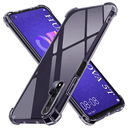Techsuit - Shockproof Átlátszó Ütésálló Szilikon tok - Huawei Nova 5T / Honor 20 - Átlátszó fekete