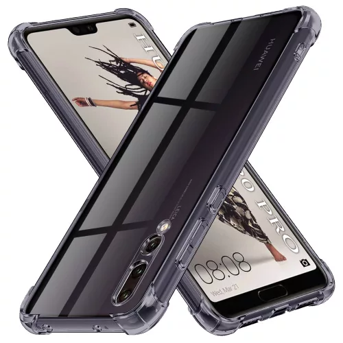 Techsuit - Shockproof Átlátszó Ütésálló Szilikon tok - Huawei P20 Pro - Átlátszó fekete
