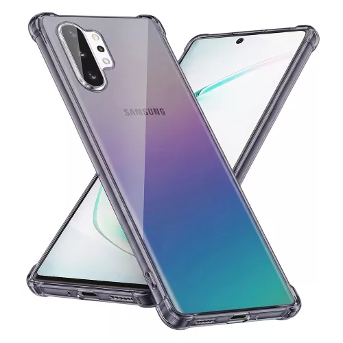 Techsuit - Shockproof Átlátszó Ütésálló Szilikon tok - Samsung Galaxy Note 10 Plus 4G / Note 10 Plus 5G - Átlátszó fekete