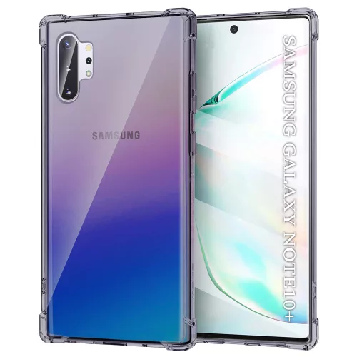 Techsuit - Shockproof Átlátszó Ütésálló Szilikon tok - Samsung Galaxy Note 10 Plus 4G / Note 10 Plus 5G - Átlátszó fekete