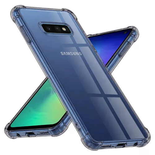 Techsuit - Shockproof Átlátszó Ütésálló Szilikon tok - Samsung Galaxy S10e - Átlátszó fekete