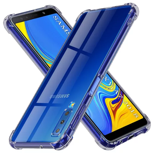 Techsuit - Shockproof Átlátszó Ütésálló Szilikon tok - Samsung Galaxy A7 2018 - Átlátszó fekete