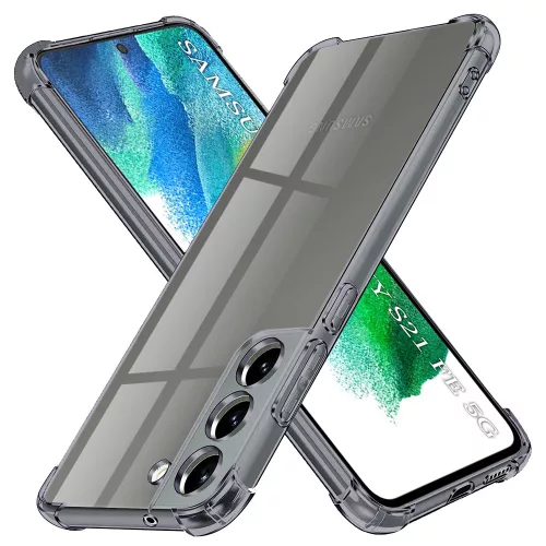 Techsuit - Shockproof Átlátszó Ütésálló Szilikon tok - Samsung Galaxy S21 FE 5G - Átlátszó fekete