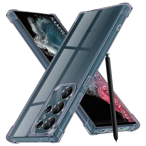 Techsuit - Shockproof Átlátszó Ütésálló Szilikon tok - Samsung Galaxy S22 Ultra 5G - Átlátszó fekete