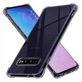   Techsuit - Shockproof Átlátszó Ütésálló Szilikon tok - Samsung Galaxy S10 - Átlátszó fekete