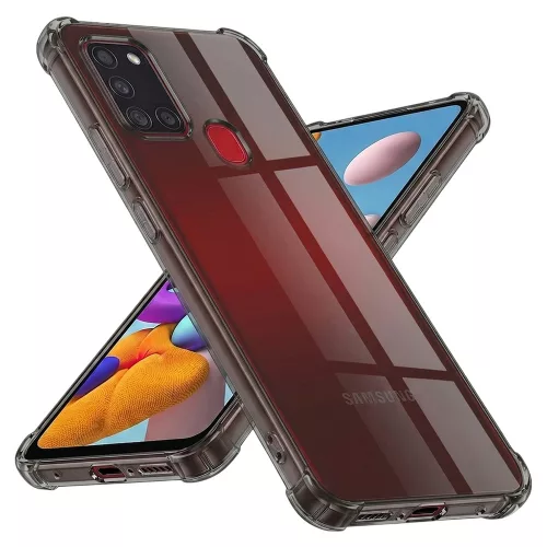 Techsuit - Shockproof Átlátszó Ütésálló Szilikon tok - Samsung Galaxy A21s - Átlátszó fekete