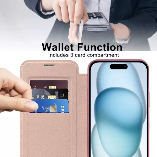 Techsuit - SmartMag kinyitható tok - iPhone 15 Plus - Rózsaszín
