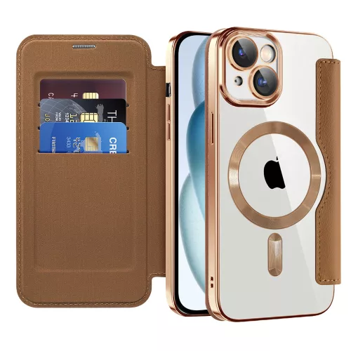 Techsuit - SmartMag kinyitható tok - iPhone 15 Plus - Barna