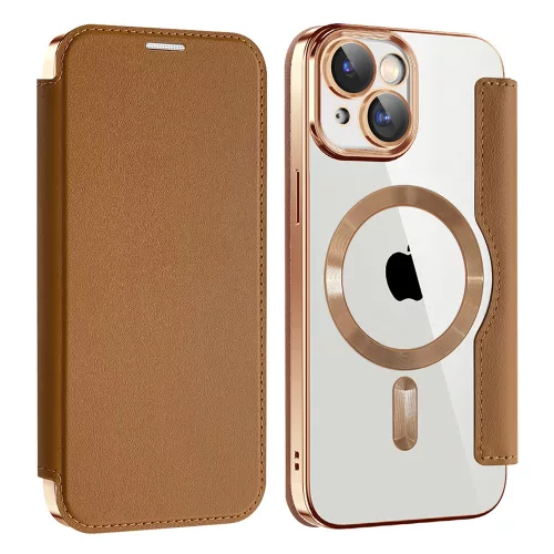 Techsuit - SmartMag kinyitható tok - iPhone 15 Plus - Barna