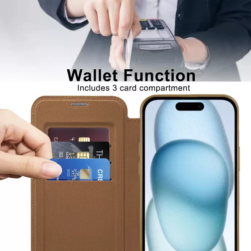 Techsuit - SmartMag kinyitható tok - iPhone 15 Plus - Barna