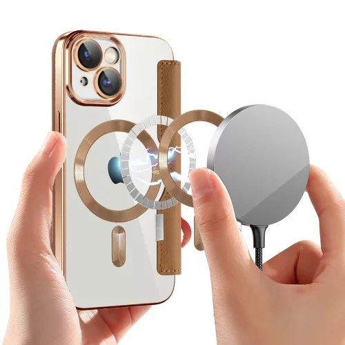 Techsuit - SmartMag kinyitható tok - iPhone 15 Plus - Barna