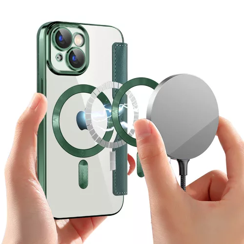 Techsuit - SmartMag kinyitható tok - iPhone 15 Plus - Zöld