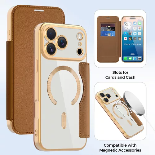 Techsuit - SmartMag kinyitható tok - iPhone 17 Pro Max - Barna