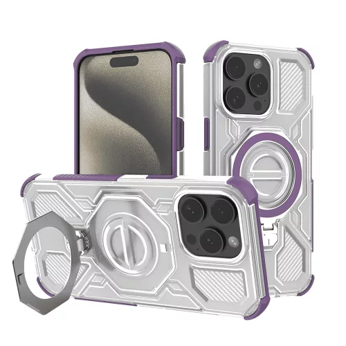 Techsuit - Carbon Shield PRO ütésálló tok - iPhone 15 Pro - Lila átlátszó