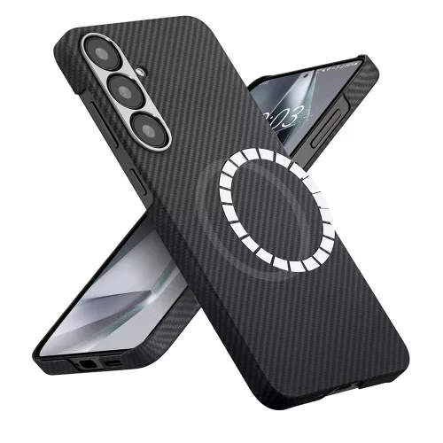Techsuit - Aramid Fiber MagSafe tok - Samsung Galaxy S25 - Fekete