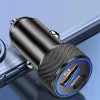 Techsuit - Premium Car Charger VoltDuo (C2) - with LED Light, USB QC 3.0, Type-C PD30W, ABS, Metal - Black