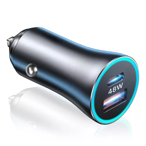 Techsuit - Premium Car Charger RescueVolt (C3) - with Metal Window Breaker, Fast Charge, USB QC18W, USB-C PD30W, 5V/3A - Grey