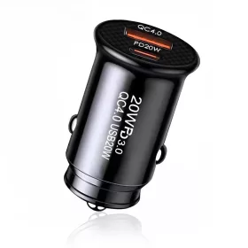   Techsuit - Premium Car Charger MiniFuseX (C4) - Fast Charge, Mini Design, 2in1 USB QC 4.0, Type-C PD20W, ABS - Black