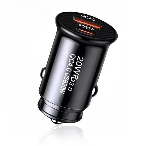 Techsuit - Premium Car Charger MiniFuseX (C4) - Fast Charge, Mini Design, 2in1 USB QC 4.0, Type-C PD20W, ABS - Black