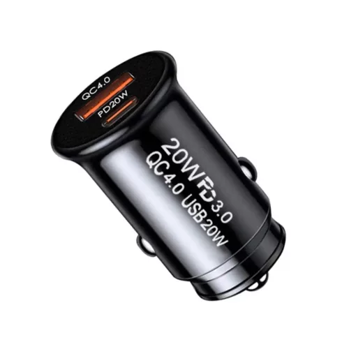 Techsuit - Premium Car Charger MiniFuseX (C4) - Fast Charge, Mini Design, 2in1 USB QC 4.0, Type-C PD20W, ABS - Black