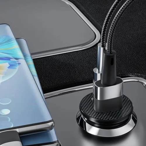 Techsuit - Premium Car Charger MiniFuseX (C4) - Fast Charge, Mini Design, 2in1 USB QC 4.0, Type-C PD20W, ABS - Black
