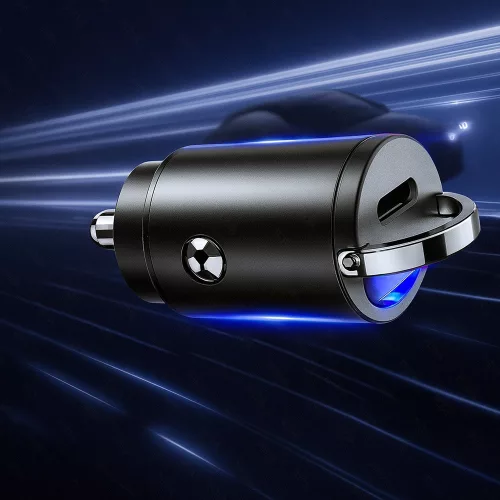 Techsuit - Premium Car Charger NanoVolt (C5) - Mini Design, Fast Charge, Type-C PD30W, Pull Ring, Aluminium Alloy - Black