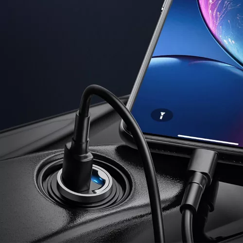 Techsuit - Premium Car Charger NanoVolt (C5) - Mini Design, Fast Charge, Type-C PD30W, Pull Ring, Aluminium Alloy - Black